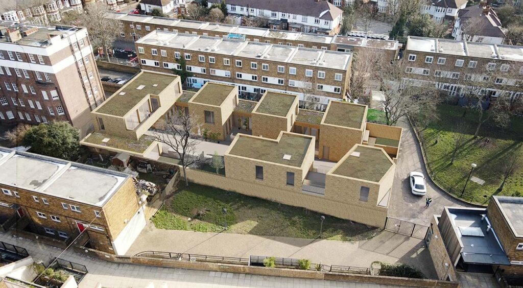 Former garage block in Islington N7 with planning for six houses and one apartment