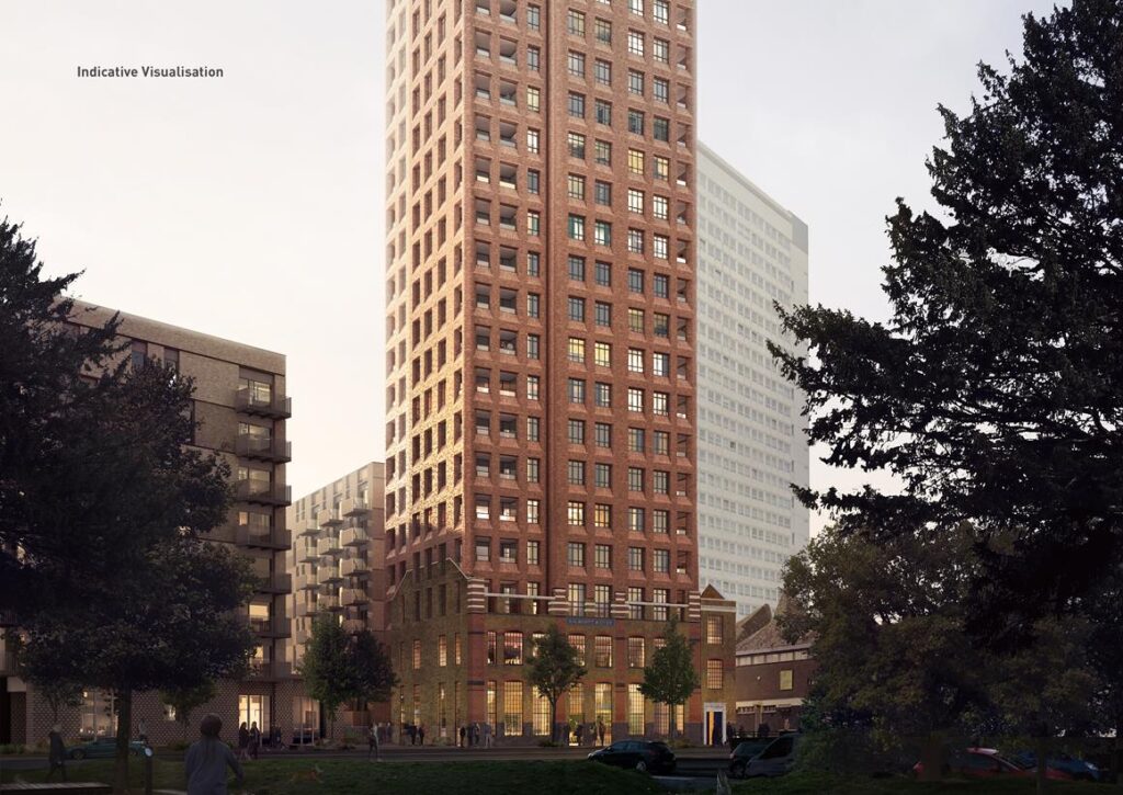 Three storey live/work building with planning for a new build of 137 apartments in SE8