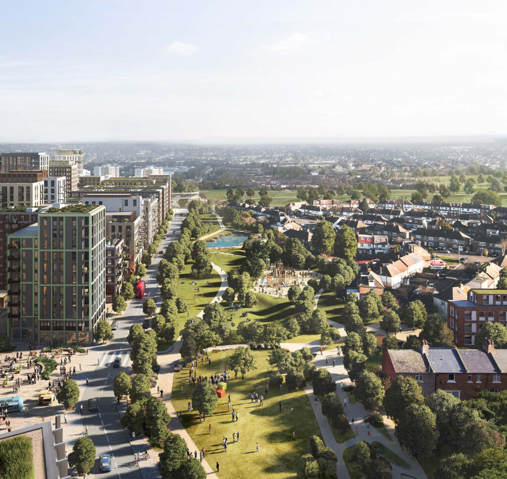 Brent Cross Town looking east - visualisation © Cityscape Digital